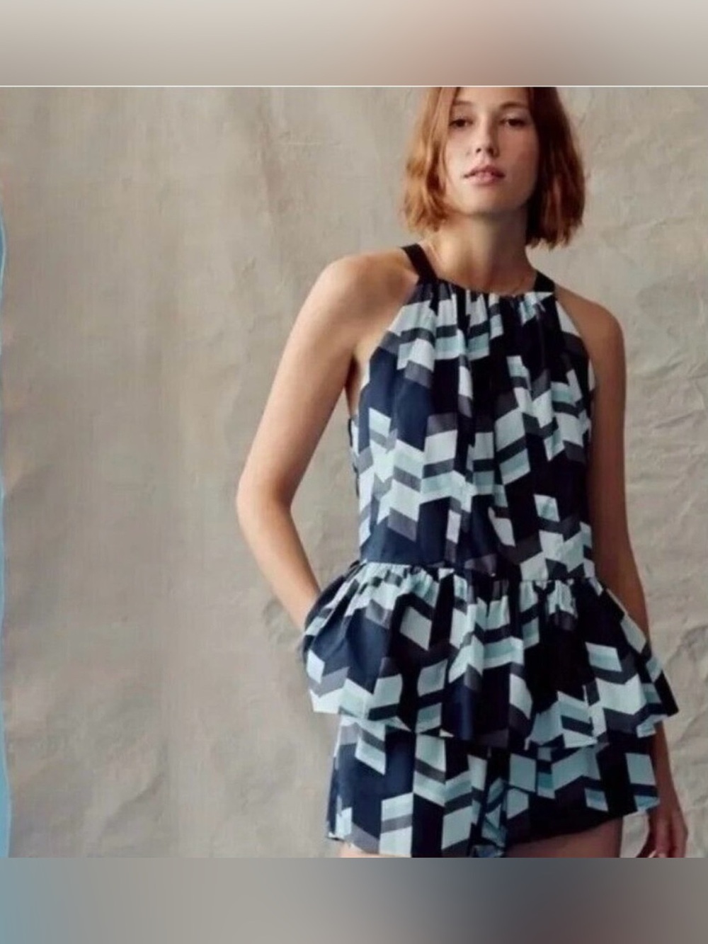 Peter Som x Anthropologie Nikola blue geometric print tiered tank top PS